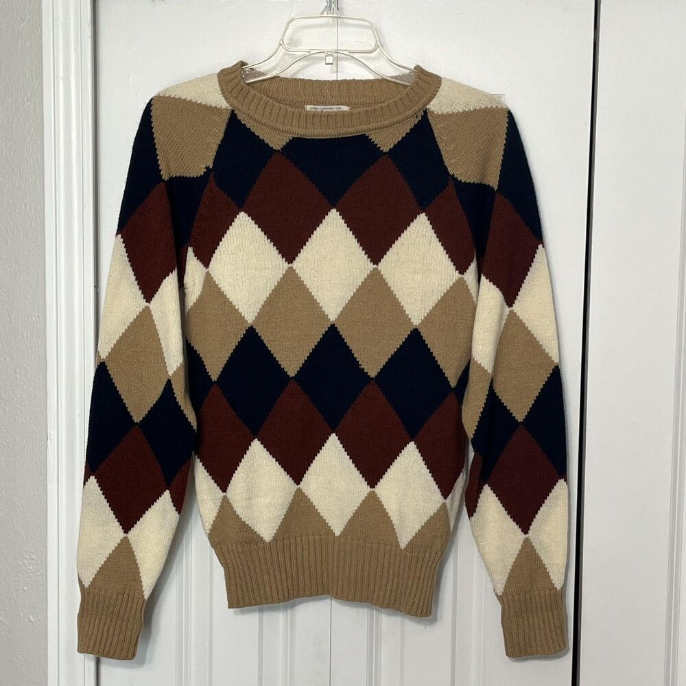 Vintage Collageman Sweater Womens Small Argyle Preppy Old Money Golf Masters 80s